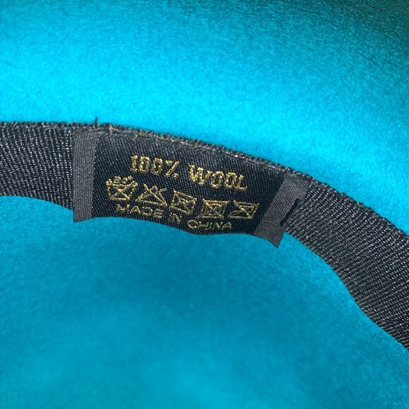 VINTAGE UNWORN BOHO TURQUOISE 100% WOOL FLOPPY HAT - Picture 4 of 6